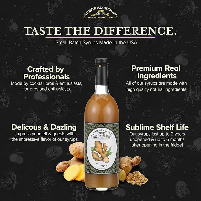 Liquid Alchemist Ginger Syrup for Cocktails - Real Ingredients Make our Liquid Ginger Puree for Cocktails the Perfect Moscow Mule Syrup - Our Non-GMO Vegan Drink Mixer Lasts Up to 2 Years (25.4 oz)