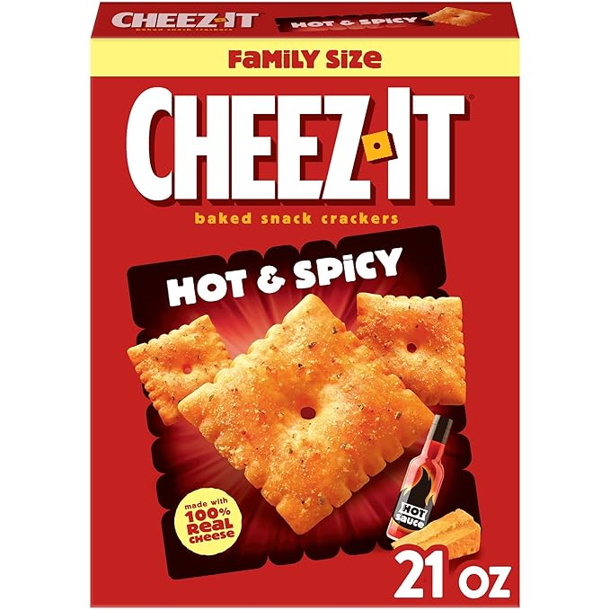 Cheez-It Baked Snack Crackers, Lunch Snacks, Family Size, Hot and Spicy, 21oz Box (1 Box)