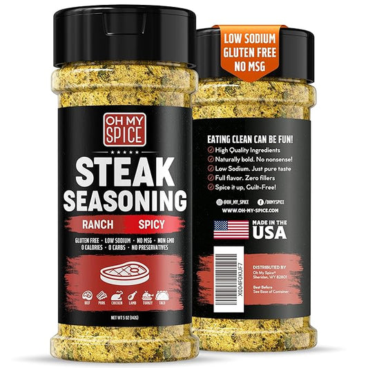 Steak Seasoning Spicy Ranch Seasoning Powder Mix - Gluten Free & Low Sodium Meat Seasonings for Ribeye, Beef & NY Strip Steak. Hot Ranch Powder Steaks Seasonings for Grilling. Dry BBQ Rub Spices. 5oz