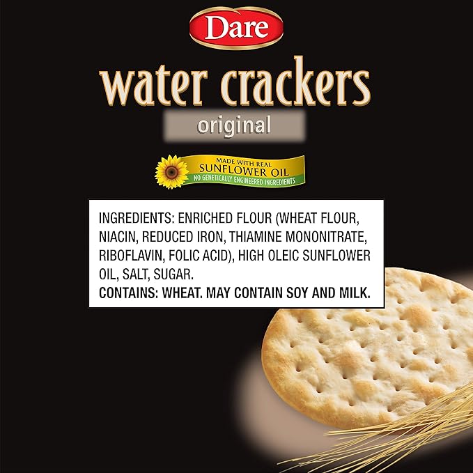 Dare Original Water Crackers – Healthy Entertaining Snacks with 0 grams of Trans Fat and Saturated Fat – 4.4 Ounces (Pack of 12)