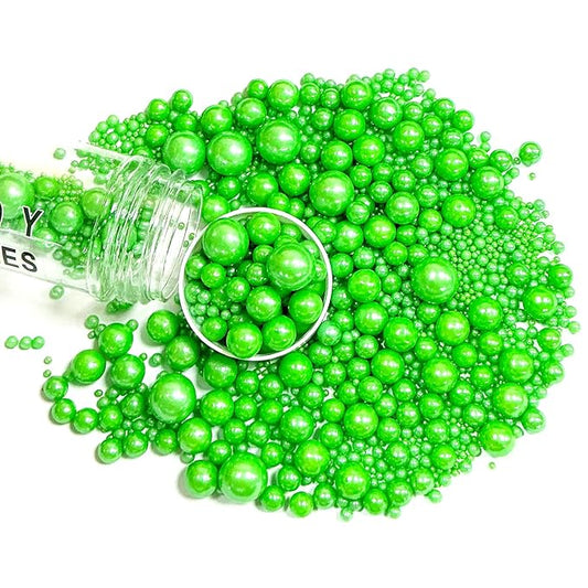Sprinkles Edible Christmas Green Pearl Sugar Sprinkles Candy 142g/5.01oz Mix Size Christmas Green Pearls Baking Cupcake Toppers Cookie Decorations for Wedding Parties Valentines Day Christmas