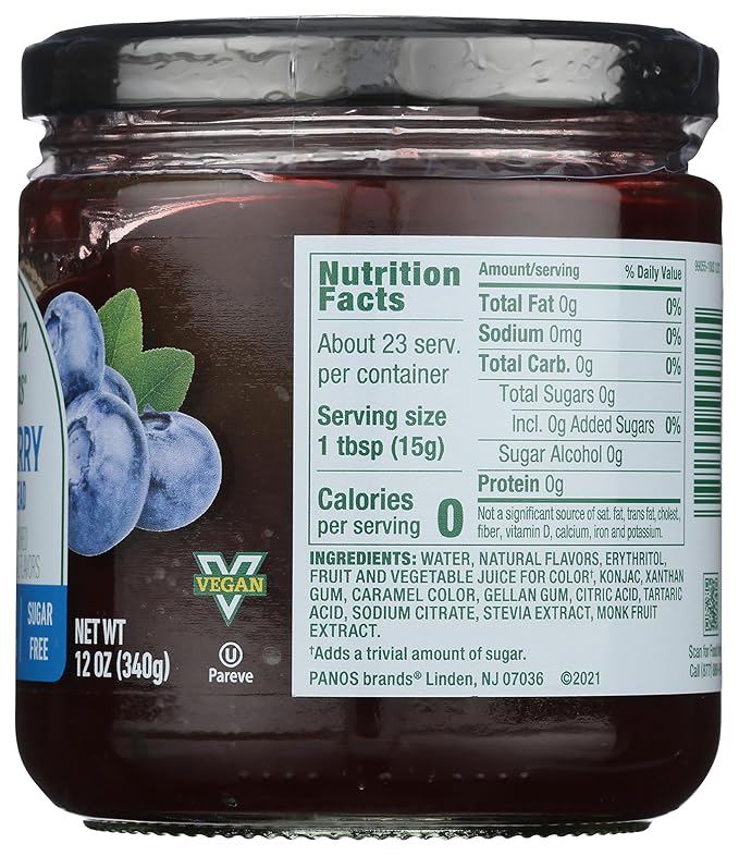 Walden Farms Blueberry Fruit Spread – Zero Calorie, Low Carb, Keto-Friendly, Vegan, Sugar-Free, Sweet Blueberry Flavor – 12 oz Bottle