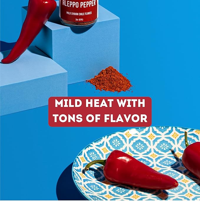 Aleppo Pepper by Z&Z | Mildly Spicy Aleppo Pepper Flakes (Pul Biber Turkish Spice) | Aleppo Pepper Spice for Lemon Butter Shrimp, Shakshuka, & Yogurt-Marinated Chicken | Syrian Aleppo Pepper, 2 Oz