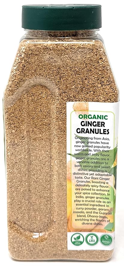 Rani Organic Granulated Ginger (Adarak Granules) 16oz (1lb) 454g PET Jar ~ All Natural | Gluten Friendly | Vegan | NON-GMO | Kosher | No Salt or fillers | Indian Origin | USDA Certified Organic