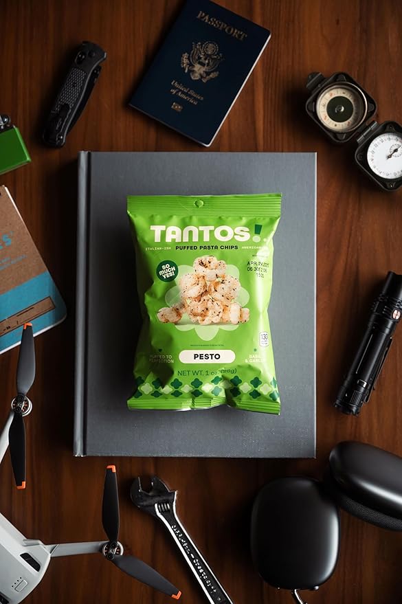 Tantos! Puffed Pasta Chips ??Healthy Pasta Snack by Top Chef Joe Sasto ??Plant-Based, Low Calorie, Crunchy Chips ??Variety Pack ??Marinara, Pesto, Cacio e Pepe, Classico ??Gourmet Bold Flavors (4 oz 2 Pack, Pesto)