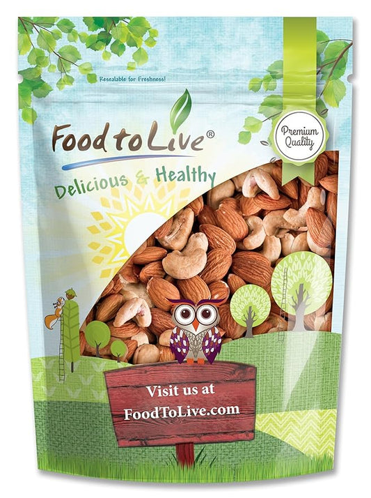 Food to Live - Dry Roasted Almonds and Cashews Mix, 1 Pound ??Unsalted Oven Roasted Nuts, Protein Rich Trail Mix, Healthy Vegan Snack, No Oil Added