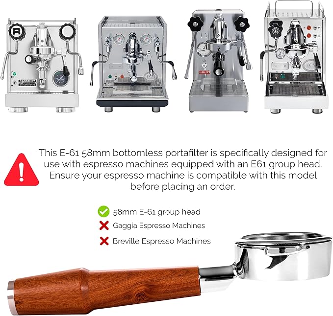 58mm Bottomless Portafilter for E61 Group Head | Professional Barista-Grade Naked Portafilter | Compatible with Rocket, Lelit, Ascaso, Profitec, ECM, Flair 58 & More (Rosewood)