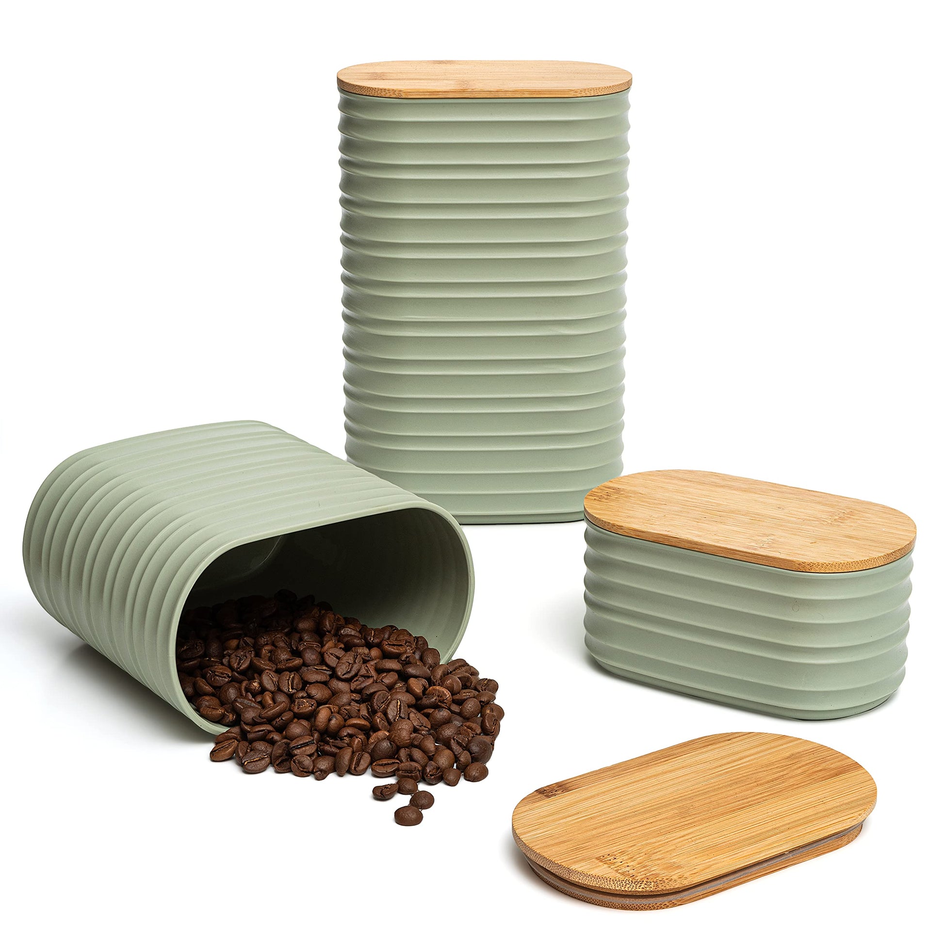 Mixpresso 3 Pcs Green Canisters Sets for the Kitchen, Coffee Containers