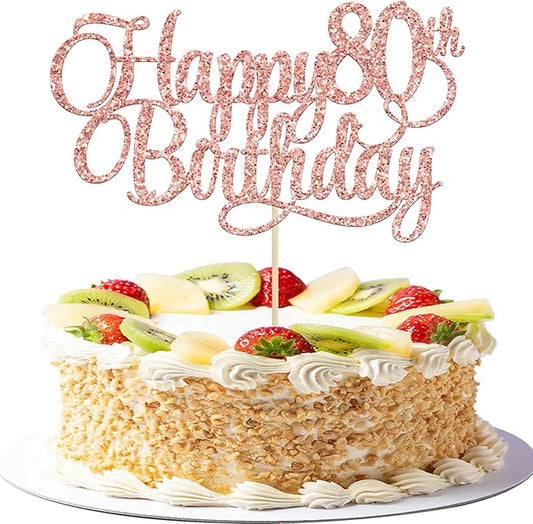 1 Pack Happy 80th Birthday Cake Topper Rose Gold Glitter Number 80 Eighty Years Old Birthday Cake Pick Decoration For 80th Birthday Celebrating Anniversary Party Supplies