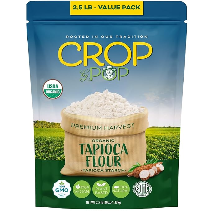 CROP BY POP - Organic Tapioca Starch Flour (40 Oz - 2.5 LB) Packed Fresh in Resealable Bag - USDA Organic, Non GMO - Food Assortments