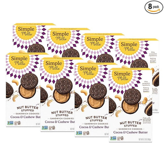 Simple Mills Nut Butter Stuffed Sandwich Cookies, Cocoa Cashew Crème, Nothing Artificial, Vegan Friendly, Kosher, Gluten Free & Non-GMO, 6.7 Ounce (Pack of 8)
