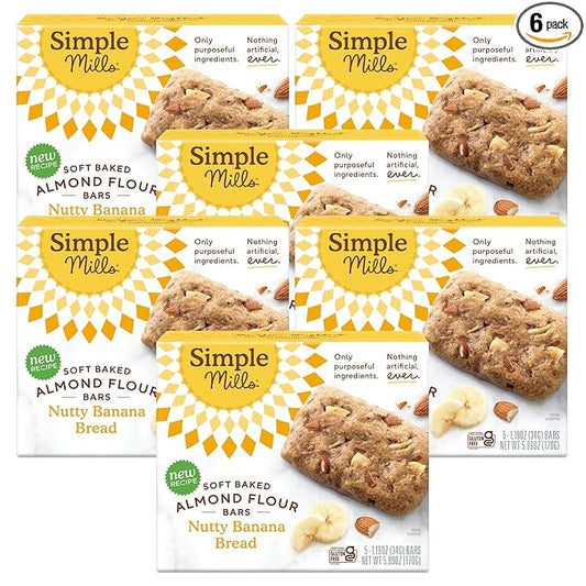 Simple Mills Almond Flour Snack Bars, Nutty Banana Bread - Gluten Free, Made with Organic Coconut Oil, Breakfast Bars, Healthy Snacks, Paleo Friendly, 6 Ounce (Pack of 6)