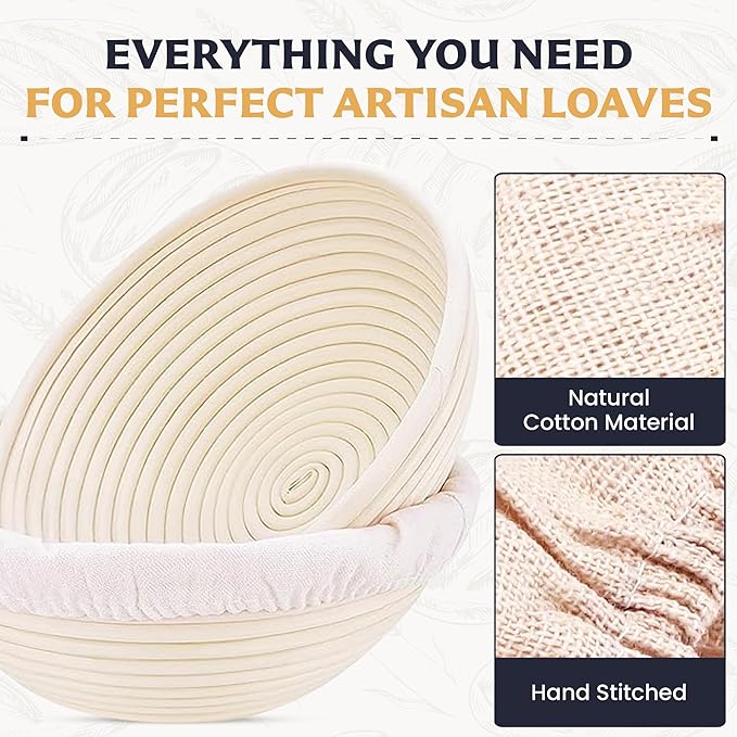 10" Banneton Bread Proofing Basket, Sourdough Proofing Basket Set of 2, Bread Banneton Basket for Professional & Home, Round Bread Proofing Baskets for Sourdough