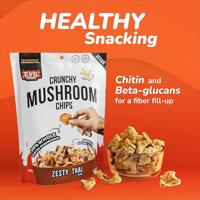 EVIL SNACKS Crunchy Mushroom Chips - VARIETY PACK, Non-GMO, Plant-Based, Vegan - Nutrient-Packed, On-the-Go Snack - 1 Oz (6 Pack)