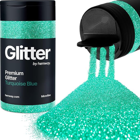 Hemway Premium Glitter Shaker - Turquoise Blue | 125g Microfine Metallic Flake Sequins for Resin & Epoxy Crafts | Craft Supplies for Tumblers, Festival, Art