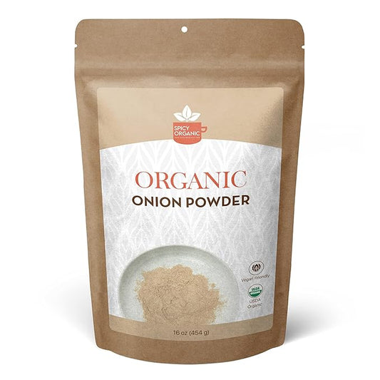 SPICY ORGANIC Onion Powder ??16 oz. ??Certified USDA Organic - Non-GMO - White Onion Powder Seasoning for Dressings, Dips, Casseroles, Meat, Poultry, Baking, Sauces, Gravies, and Flavoring for Snacks