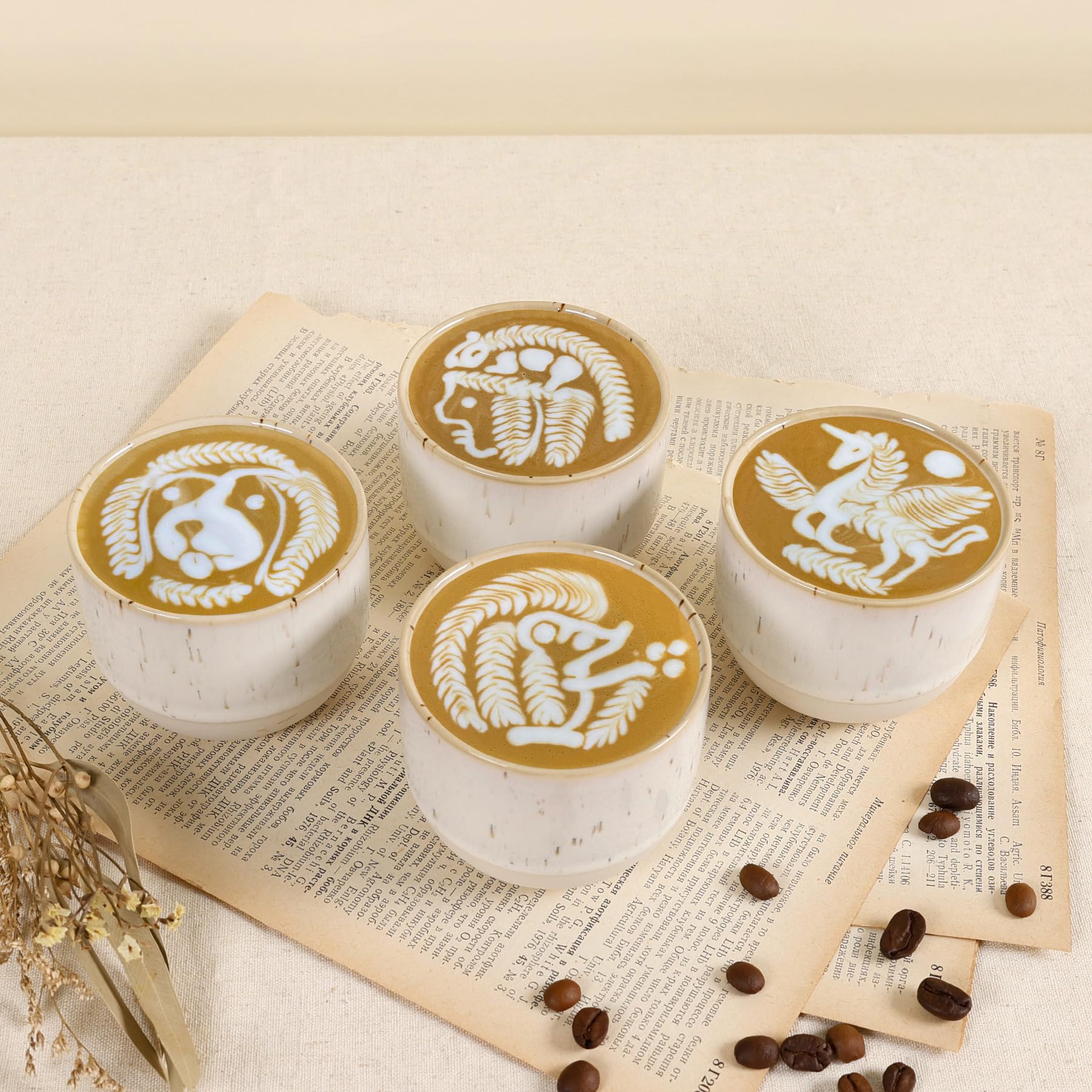 ZEBERBO Ceramic Espresso Cups Set of 4, Double Walled Espresso Coffee Mugs for Nespresso Cups