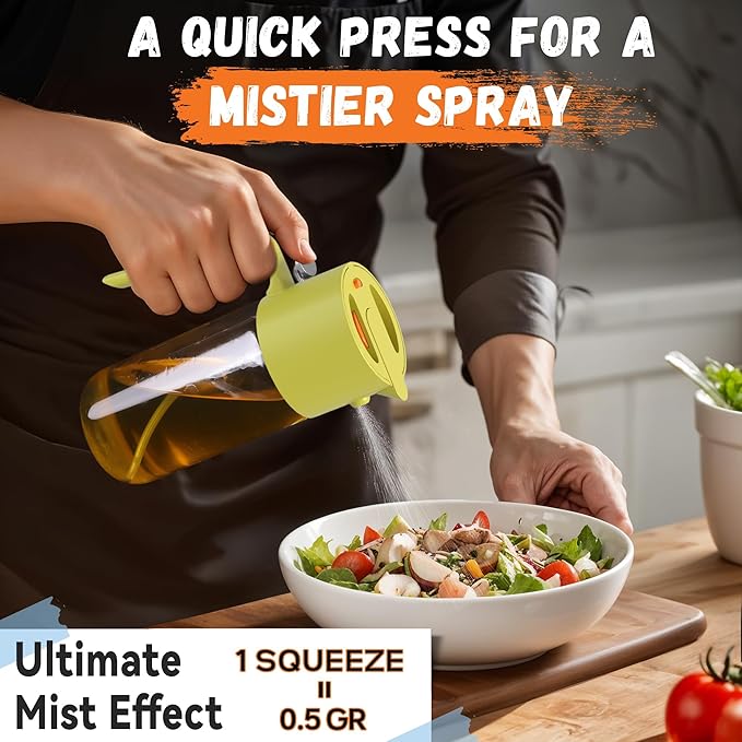 Oil Sprayer for Cooking, 2025 Large Advanced Olive Oil Dispenser Bottle,500ml/17oz Glass Olive Oil Sprayer,2 in 1 Even Spray with Portion Control for Kitchen, Air Fryer, Salad, BBQ - Yellow