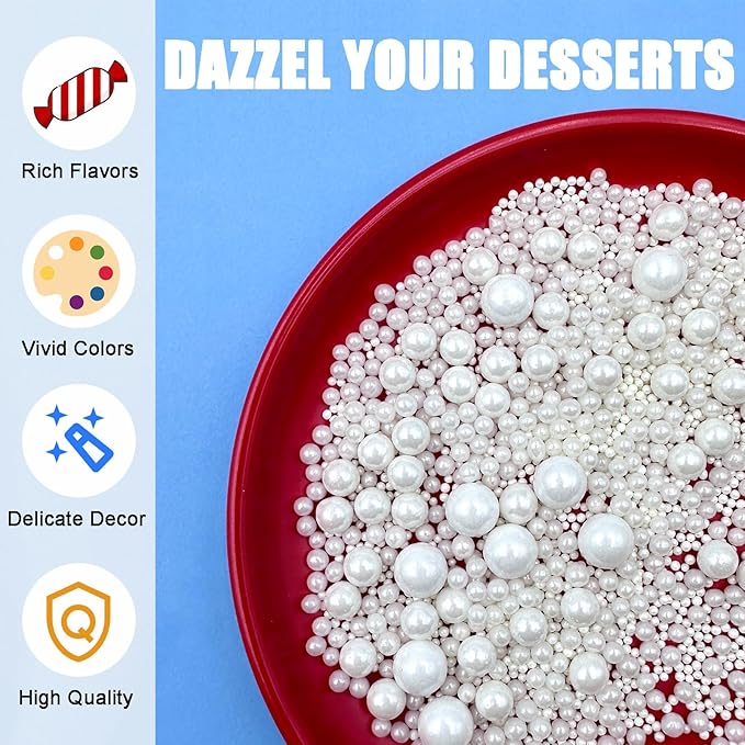Sprinkles for Cake Decorating, Gold Silver White and Black Pearl Sprinkles Mix for Cookie Baking Ice Cream Cupcake Topping