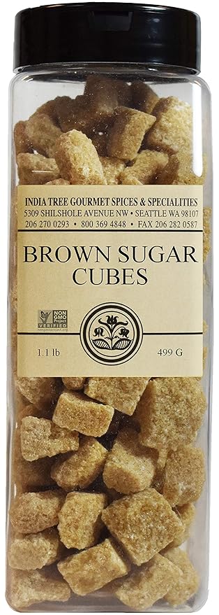 India Tree Brown Sugar Cubes from Mauritius - 1.1 lb Pantry Pak - Unrefined Demerara Cane Sugar - Non-GMO Fair Trade Natural Sweetener for Coffee, Tea, and Baking