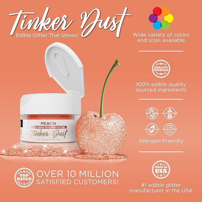 Bakell - Peach Tinker Dust (5g, 1x Jar) Edible Glitter for Food, Desserts, and Beverages!