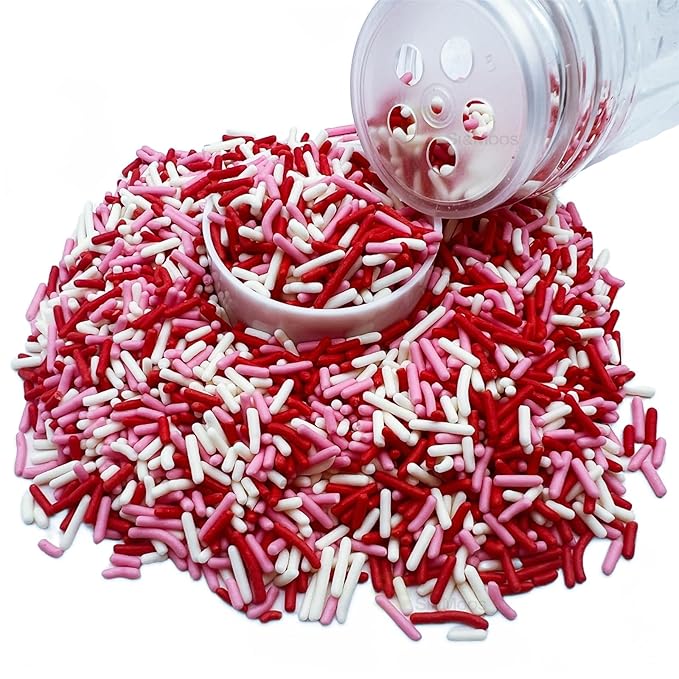 SE Si&Moos Red White and Pink Sprinkles Edible Red and Pink Jimmies Soft Jimmies Valentines Sprinkles Christmas Cookie Decorations for Topping Ice Cream Toppings & Baking 2.75 OZ