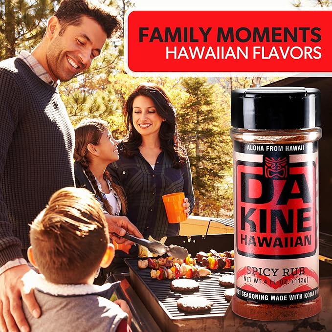 Da Kine Hawaiian Premium BBQ Dry Rub Seasoning - Authentic BBQ Seasoning Blend, Perfect Gourmet Rub Spices for Smoking, Grilling & Cooking - Gluten-Free, Low Sodium, No MSG - Spicy Flavor (4 oz - 1 Pack)