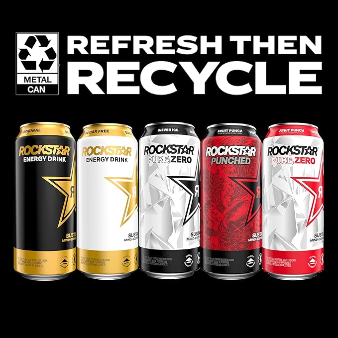 Rockstar Energy Drink, Fruit Punched, 12oz Sleek Cans (8 Pack)