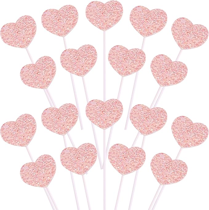 30 Pack Heart Cupcake Toppers Love Heart Cupcake Picks for Valentine's Day Theme Wedding Engagement Bridal Shower Birthday Party Cake Decorations Supplies Pink