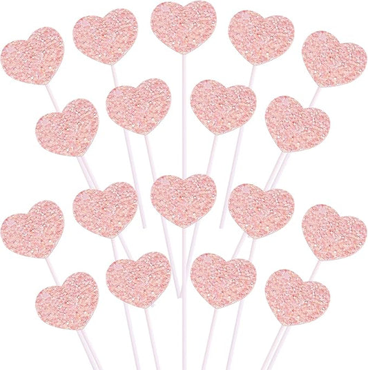30 Pack Heart Cupcake Toppers Love Heart Cupcake Picks for Valentine's Day Theme Wedding Engagement Bridal Shower Birthday Party Cake Decorations Supplies Pink