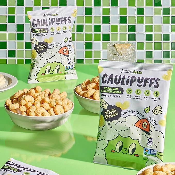 CauliPuffs - Corn, Rice, and Cauliflower Gluten Free Puffed Snack (5 x 3.0oz Bags, White Cheddar)