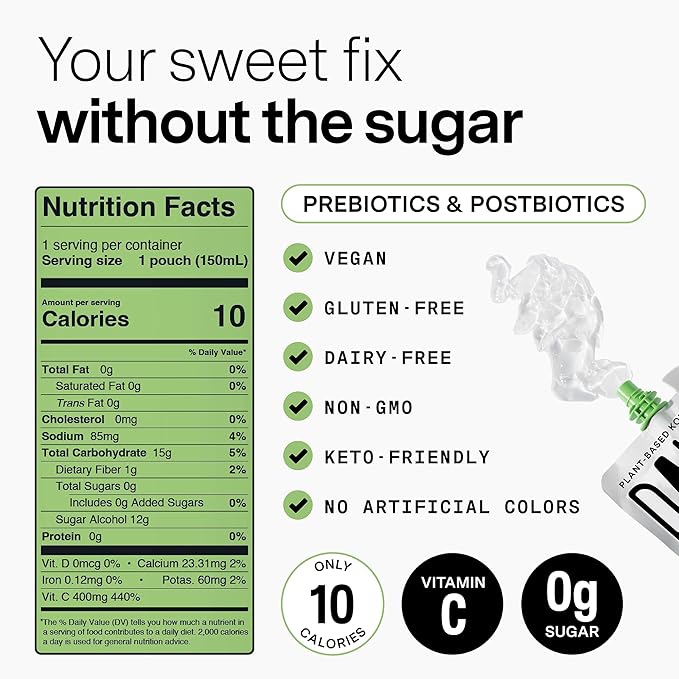 Dally Apple Drinkable Konjac Jelly (10 Pouches) ??10-Calorie, Zero Sugar Korean Fruit Snack ??Prebiotics & Postbiotics for Skin, Immune & Weight Management