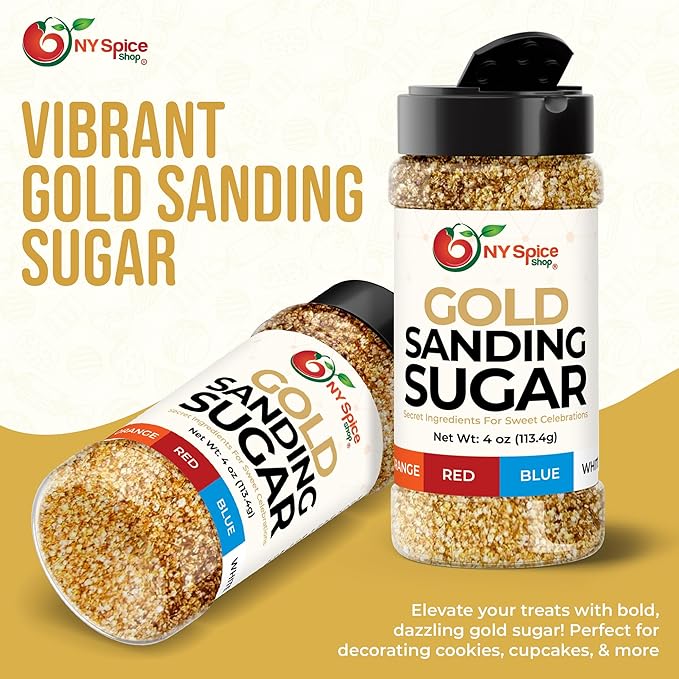 NY Spice Shop Golden Sanding Sugar - 4 Ounce Sweet Colorful Edible Sprinkles For Candy Dish - Sugar Sprinkles For Cake Decorating Cookies Basket & Dishes
