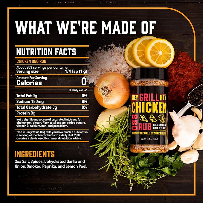 Hey Grill Hey | Chicken Rub | Delicious Chicken Seasoning | Dry Rub for Wings | Turkey & Fish Seasoning, Veggies and More | 10.7 oz