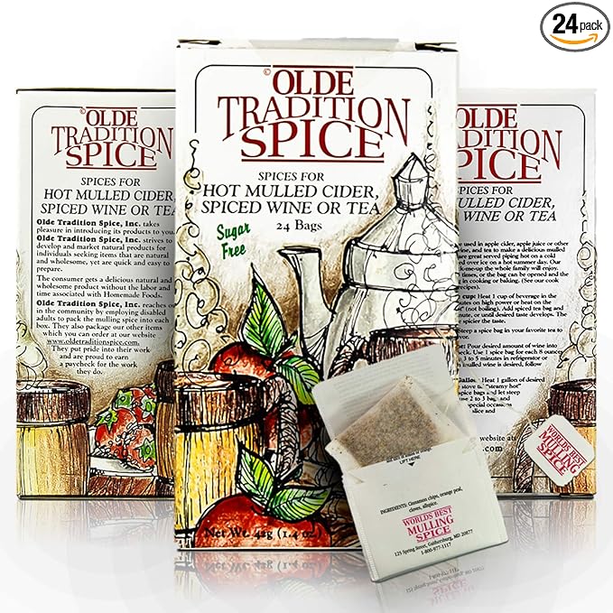 Olde Tradition Spice: Mulling Spices in Tea Bags for Apple Cider, Mulled Wine, Glühwein, Hot Toddy Holiday Drink - Sugar-Free & Caffeine-Free - 24 Count