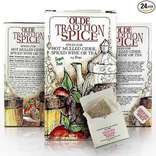 Olde Tradition Spice: Mulling Spices in Tea Bags for Apple Cider, Mulled Wine, Glühwein, Hot Toddy Holiday Drink - Sugar-Free & Caffeine-Free - 24 Count
