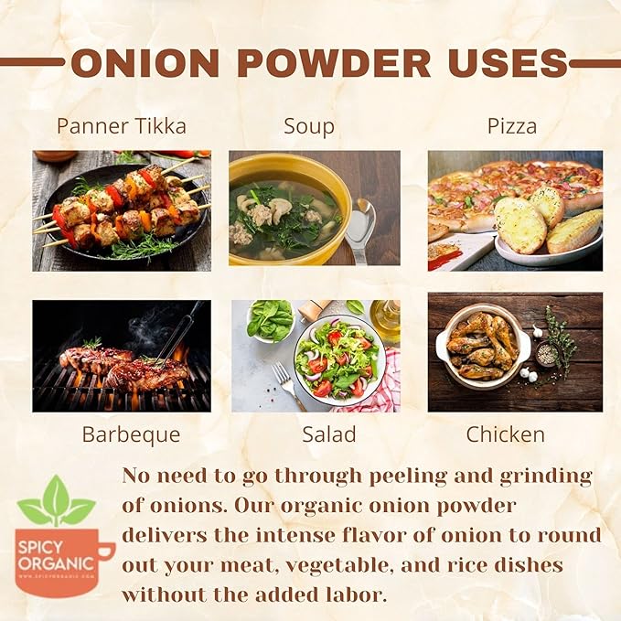 SPICY ORGANIC Onion Powder ??16 oz. ??Certified USDA Organic - Non-GMO - White Onion Powder Seasoning for Dressings, Dips, Casseroles, Meat, Poultry, Baking, Sauces, Gravies, and Flavoring for Snacks