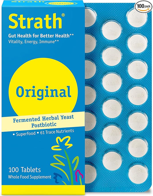 Strath Nutritional Yeast Tablets - Vegetarian, Lactose Free, Artificial Additive Free - Digestive Support, Nutrient Absorption - Unflavored Daily Supplement - Prebiotic and Postbiotic