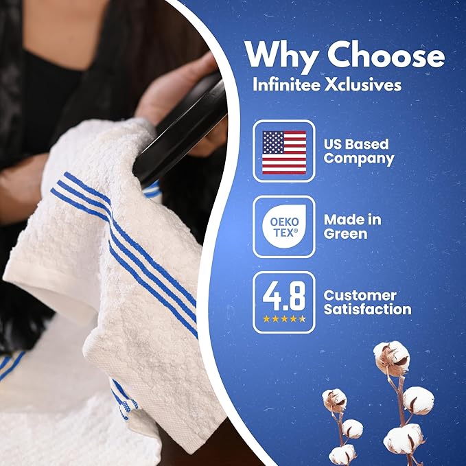 Infinitee Xclusives Premium Kitchen Towels ??Pack of 3, 100% Cotton |15 x 25| Inches Absorbent Dish Towels - Terry Kitchen Dishcloth Towels - Blue Dish Cloth for Household Cleaning