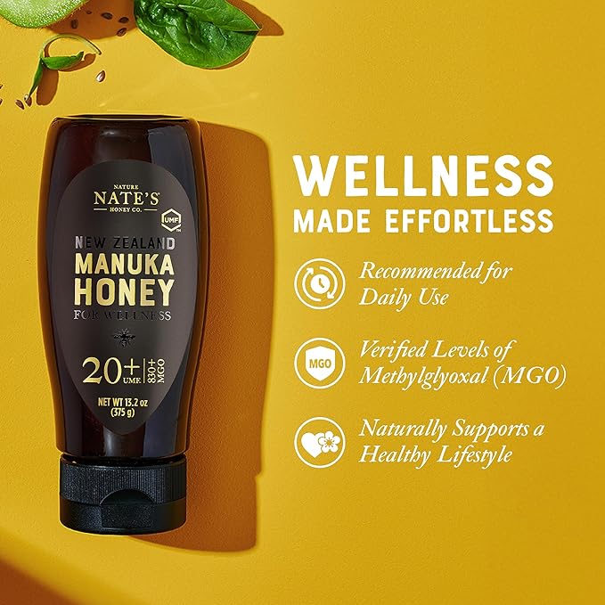 Nate's Pure Manuka Honey, Gold Edition | Sourced & Packed in New Zealand | MGO 830+ UMF Certified 20+ | 13.2 oz Squeeze Bottle