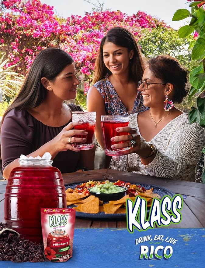 Klass Aguas Frescas |Drink Mix Hibiscus | Flavors From Natural Sources, No Artificial Flavors, With Vitamin C (Makes 7 to 9 Quarts) 14.1 Oz Family Pack (4-Pack)