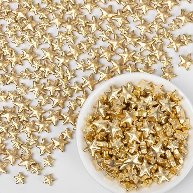 Edible Gold Star Sugar Sprinkles, Mix Size, Candy Star Sprinkle for Cake Decorations and Cupcake Toppers, Ice Cream, Wedding Party Valentines Christmas Supplies 130g/4.58ounce