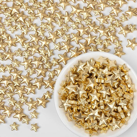 Edible Gold Star Sugar Sprinkles, Mix Size, Candy Star Sprinkle for Cake Decorations and Cupcake Toppers, Ice Cream, Wedding Party Valentines Christmas Supplies 130g/4.58ounce