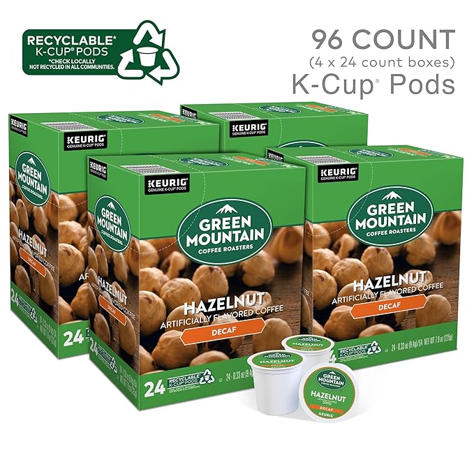Green Mountain Coffee Roasters Hazelnut Decaf Coffee, Keurig Single-Serve K-Cup pods, Light Roast, 96 Count