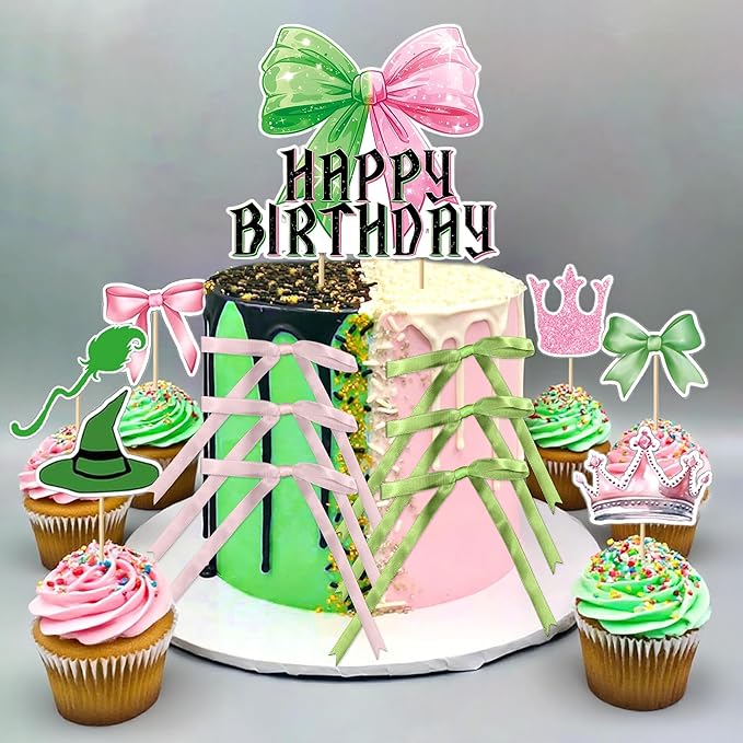 Witch Birthday Cake Decorations Pink Green Cupcake Toppers Pink and Green Birthday Party Supplies Cake Decorations