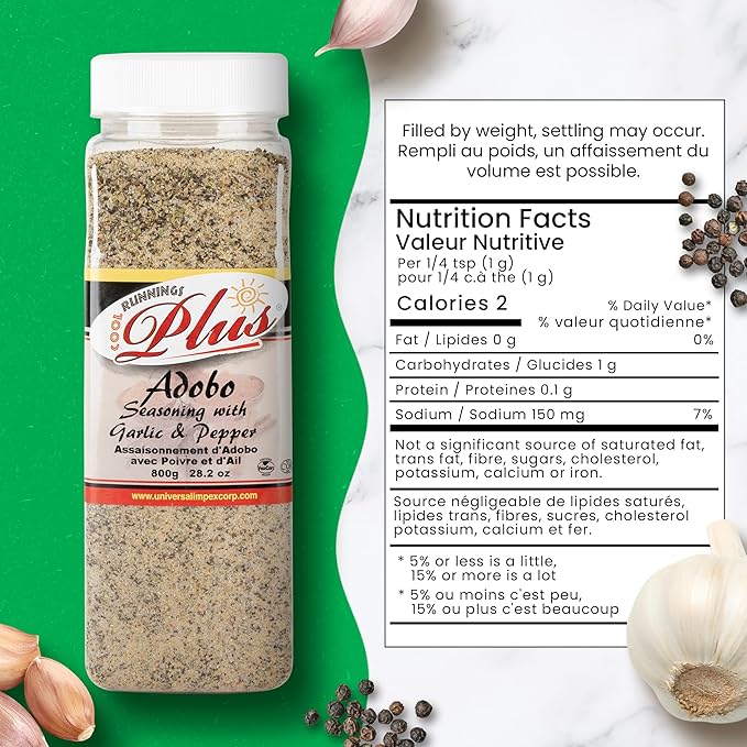 Cool Runnings Adobo Seasoning with Pepper and Garlic 800g – Savory and Aromatic Adobo Spice Blend for Meats, Vegetables, Fish, Seafood and Stews