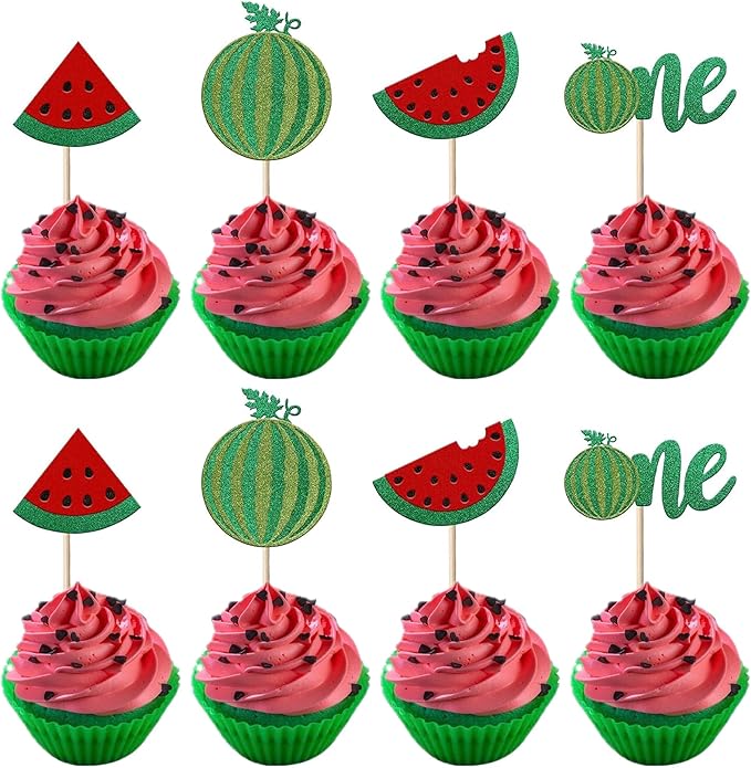 24 Pack Watermelon Cupcake Topper One in a Melon Cupcake Picks Watermelon First Year Birthday Baby Girl First Birthday Party Cake Decorations Supplies