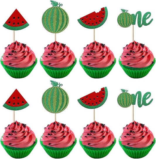 24 Pack Watermelon Cupcake Topper One in a Melon Cupcake Picks Watermelon First Year Birthday Baby Girl First Birthday Party Cake Decorations Supplies