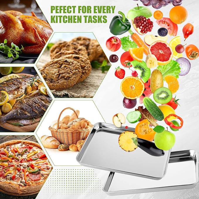 6 Pcs Baking Sheet Set Stainless Steel Cookie Sheet Cookie Baking Pan Bakeware Oven Tray Dishwasher Safe Commercial Grade Pans(12x9.5x1 Inch)