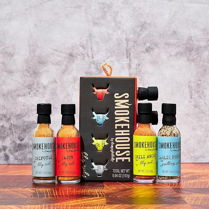 Smokehouse by Thoughtfully, Smokehouse Barbecue Rubs Gift Set, Flavors Include Cajun, Caribbean, Memphis and Southwest, Set of 4
